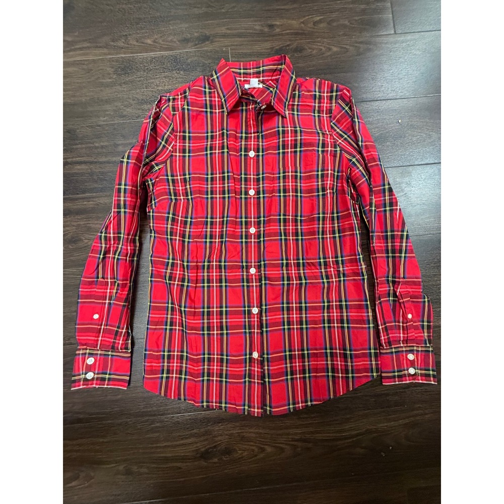 J.Crew Women's Red Tartan Plaid Button-Down Shirt Size Small